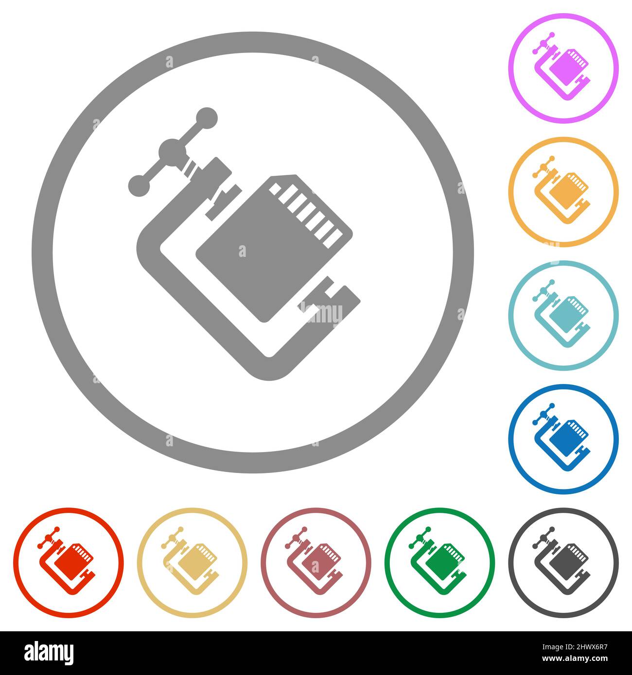 SD memory card compress solid flat color icons in round outlines on ...