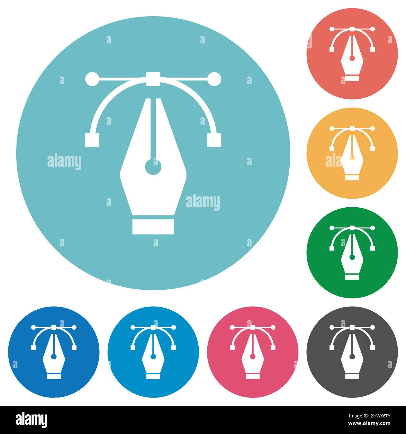 Editing vector curve with pen tool flat white icons on round color ...