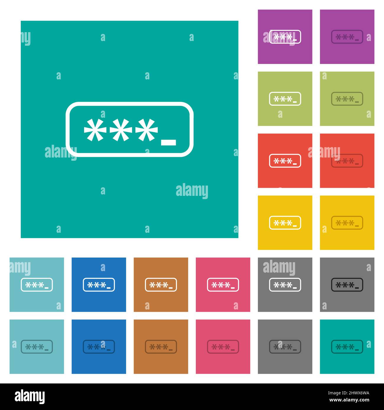 PIN code outline multi colored flat icons on plain square backgrounds. Included white and darker icon variations for hover or active effects. Stock Vector