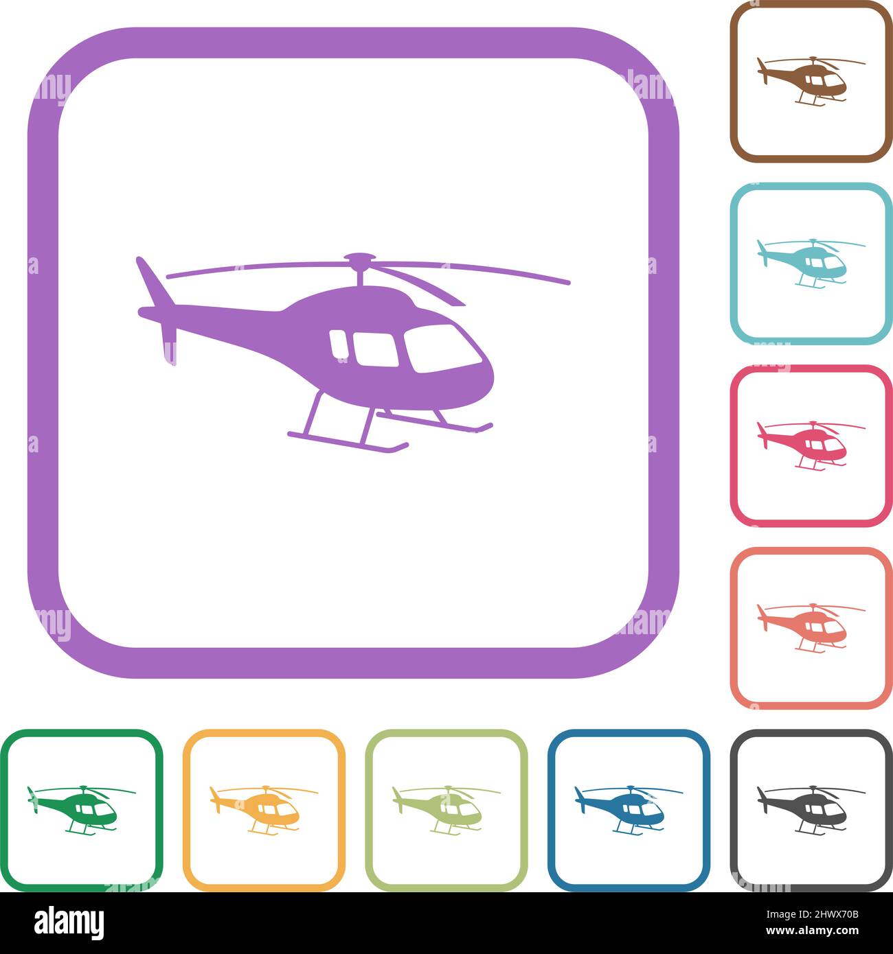 Helicopter silhouette simple icons in color rounded square frames on ...