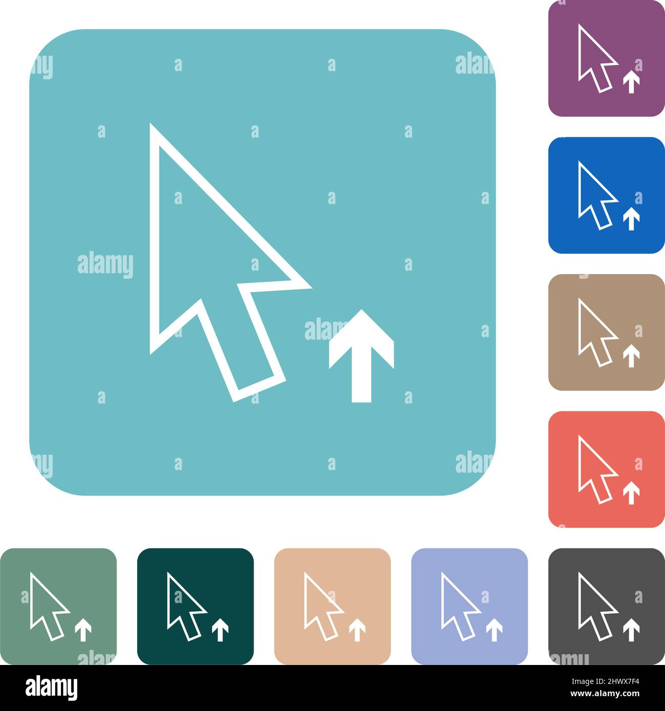 Arrow cursor up outline white flat icons on color rounded square ...