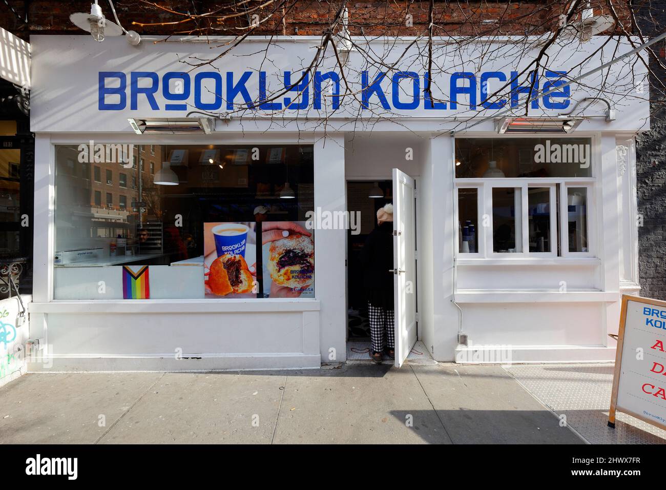 [historical storefront] Brooklyn Kolache, 185 Bleecker St, New York, NYC storefront photo of a Texas-style kolaches bakery in the Greenwich Village Stock Photo