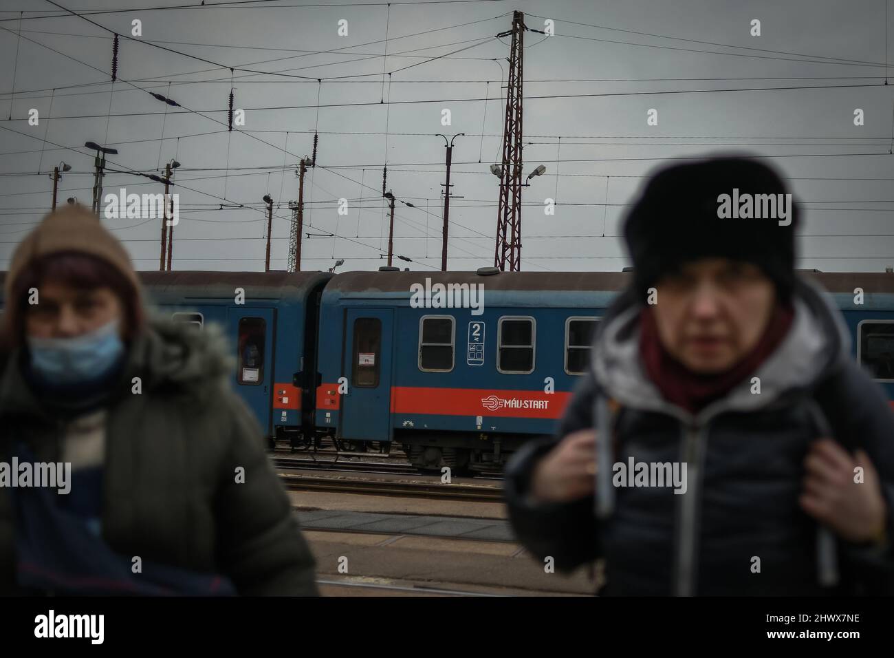 Zahony, Hungary March 7, 2022 refugees from Ukraine arrive at the