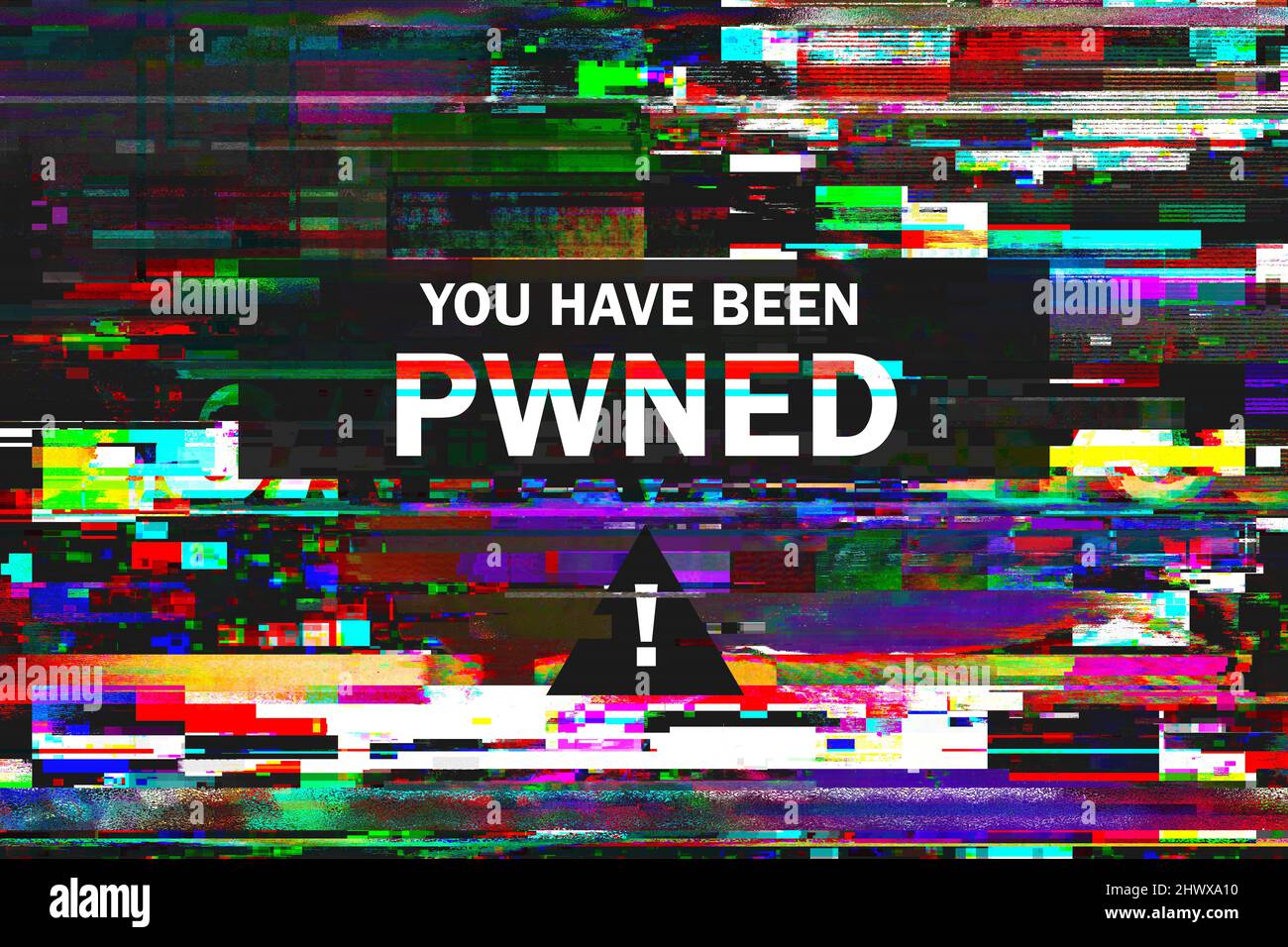 You have been PWNED message on hacked computer screen with glitch effect, modern 2d illustration Stock Photo