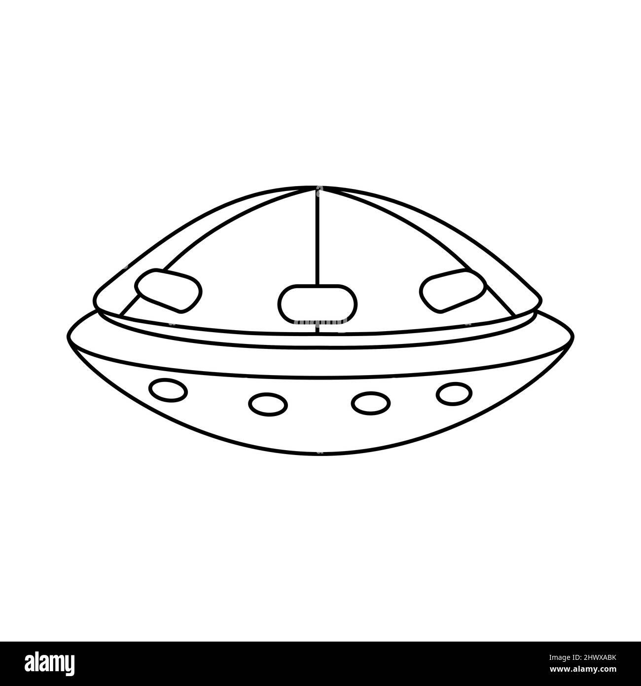 UFO icon, spacecraft of alien. Vector outline style Stock Vector