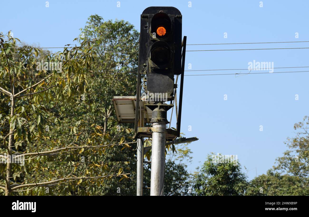 A railway signal system in India Stock Photo Alamy