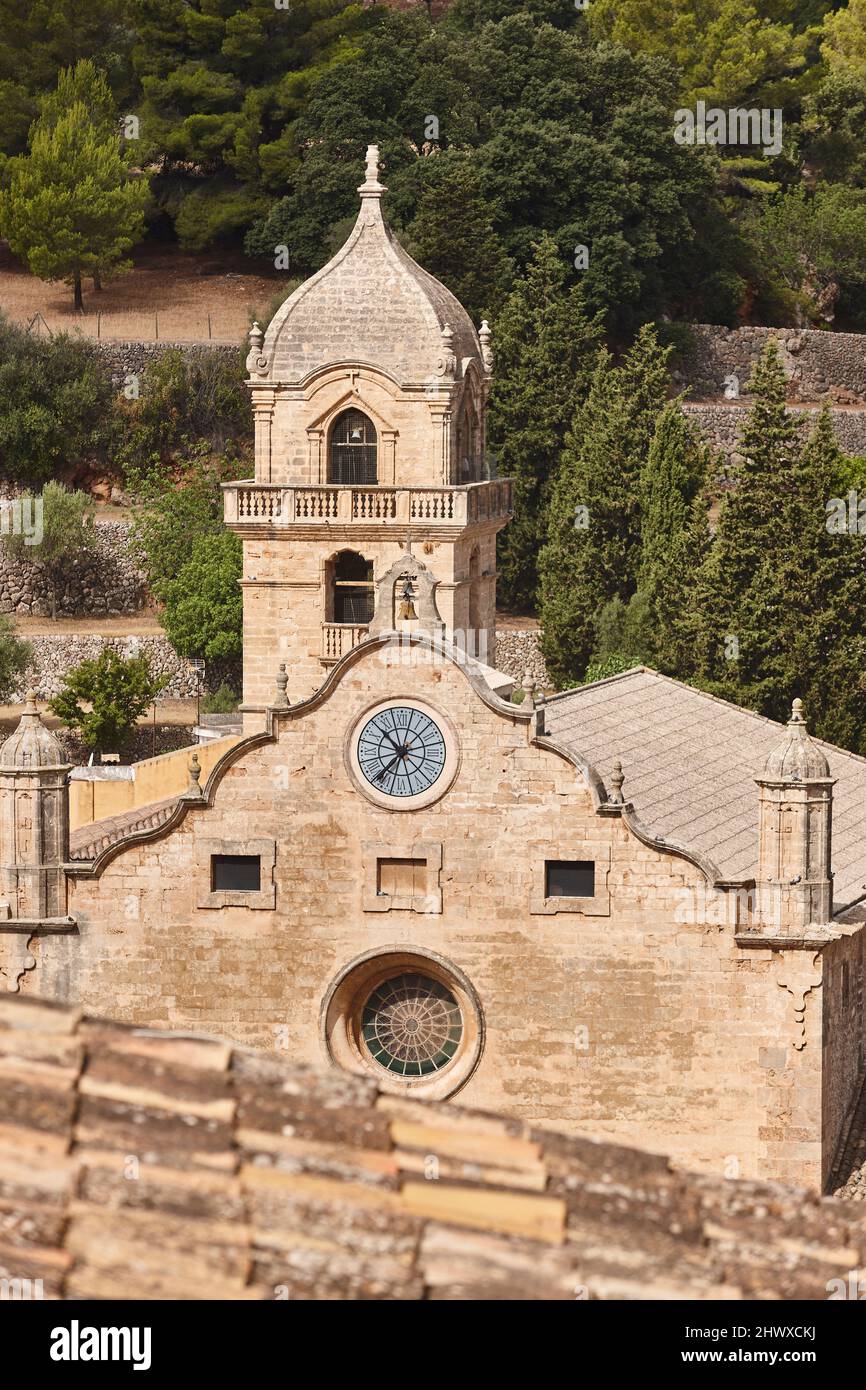 Traditional stone church in Bunyola village, Mallorca island. Balearic, Spain Stock Photo