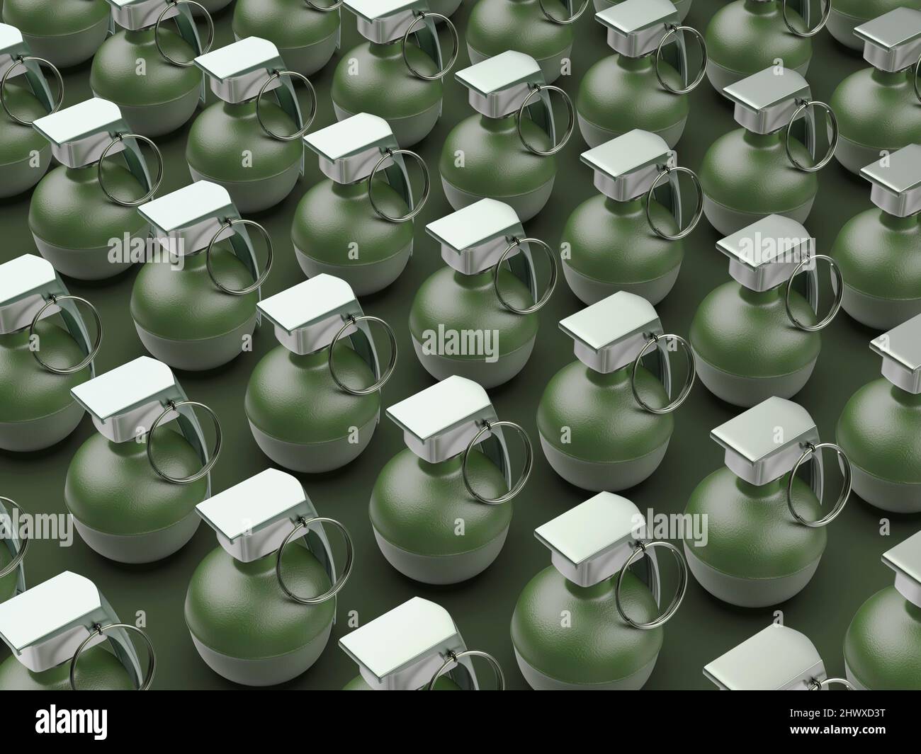 Many rows with hand grenades Stock Photo