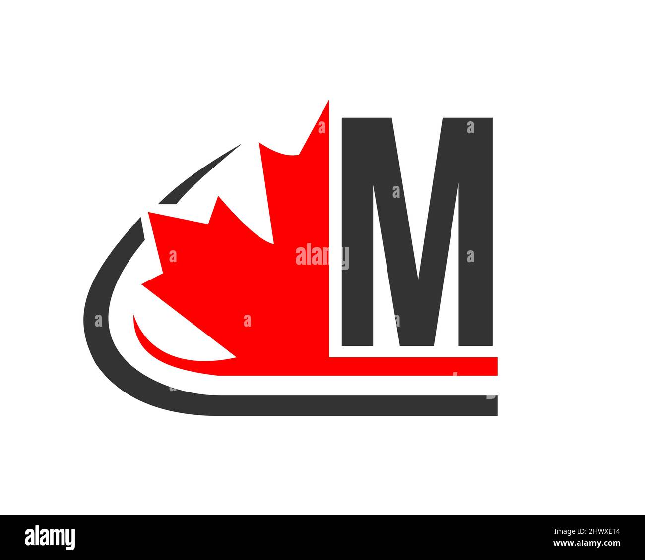Canadian Red Maple leaf with M letter Concept. M letter Maple leaf logo design Stock Vector