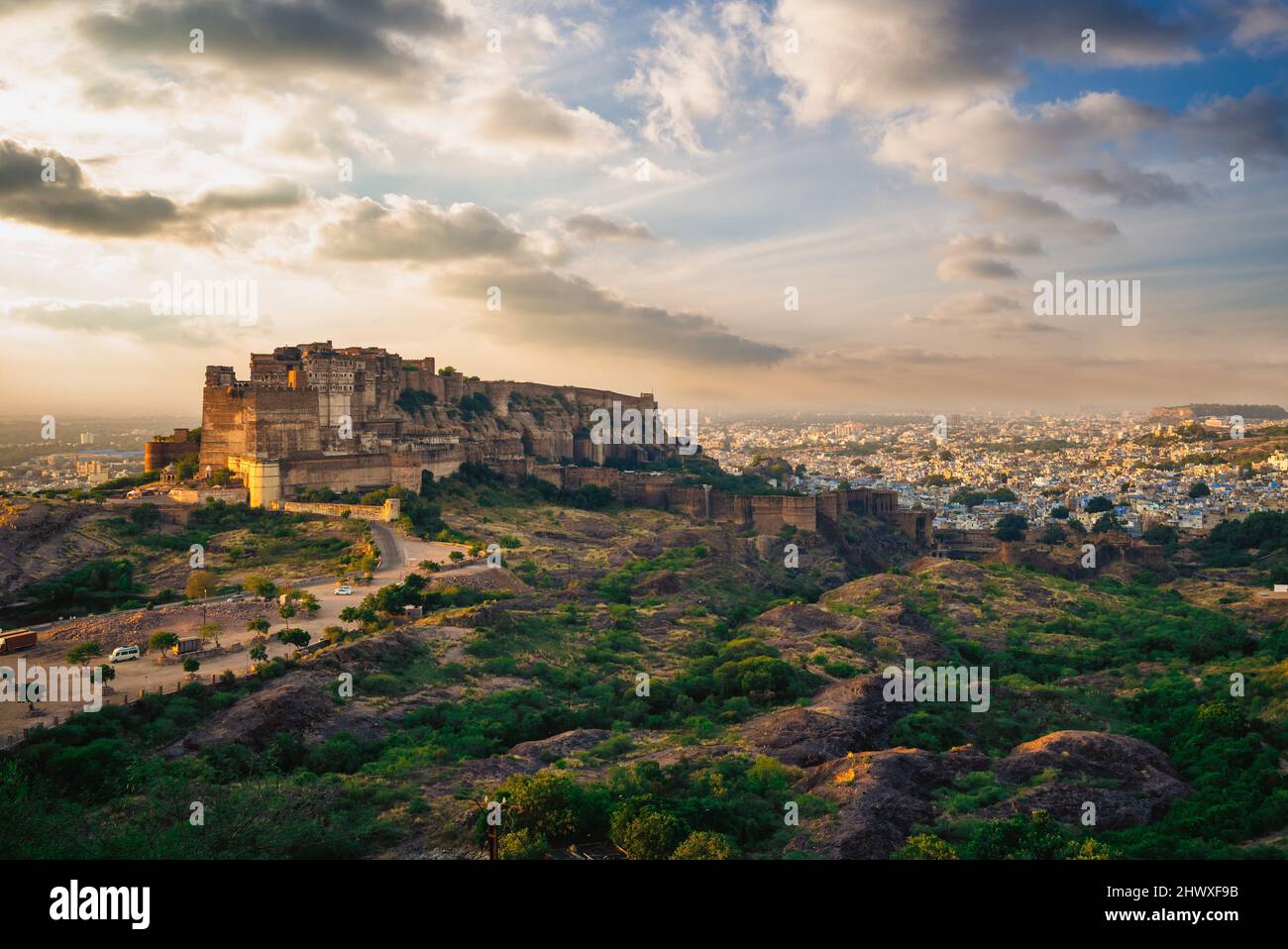 view of mehrangarh fort from singhoria hill in Jodhpur, Rajasthan, India Stock Photo