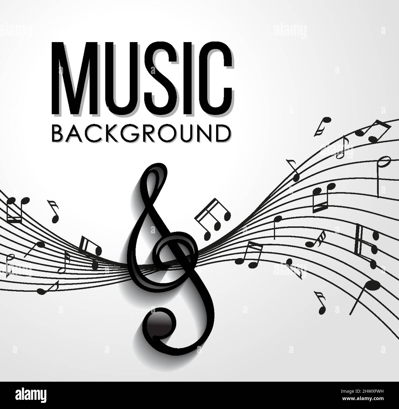 Font design for word music with music notes on white background