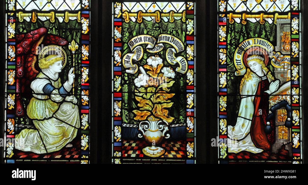 A stained glass window by the Kempe Studio. depicting The Annunciation