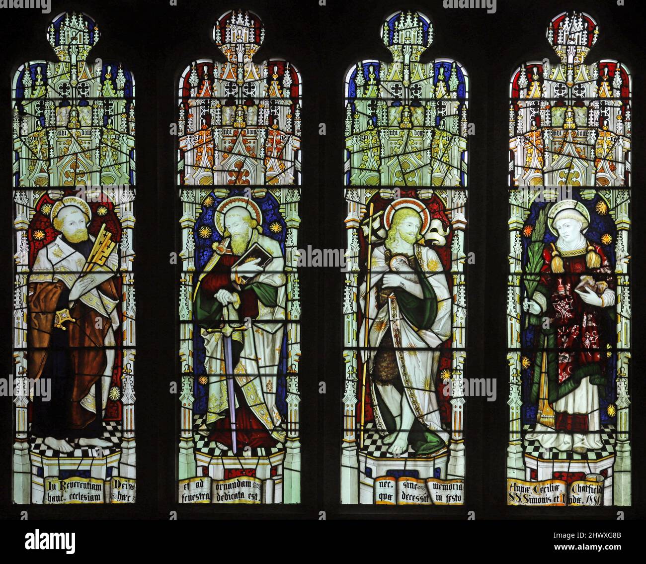 A stained glass window by the Kempe Studio. depicting Saints Peter