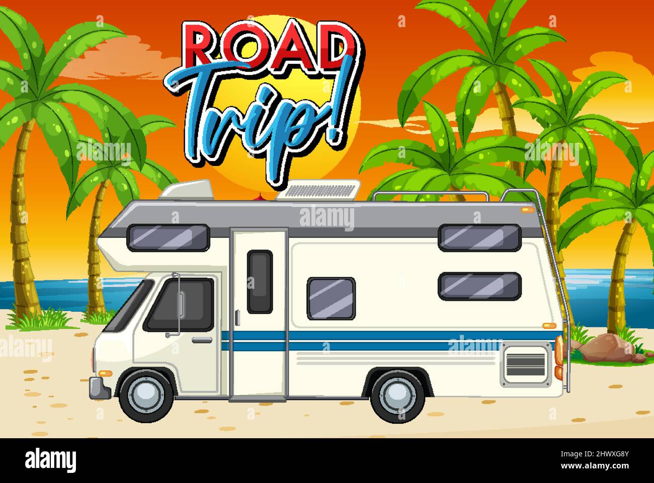 Road trip icon with van for summer illustration Stock Vector Image ...