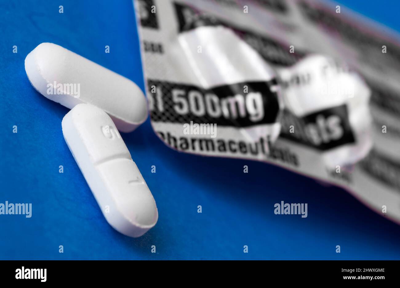 500mg Paracetamol tablets. Paracetamol is an analgesic (painkilling