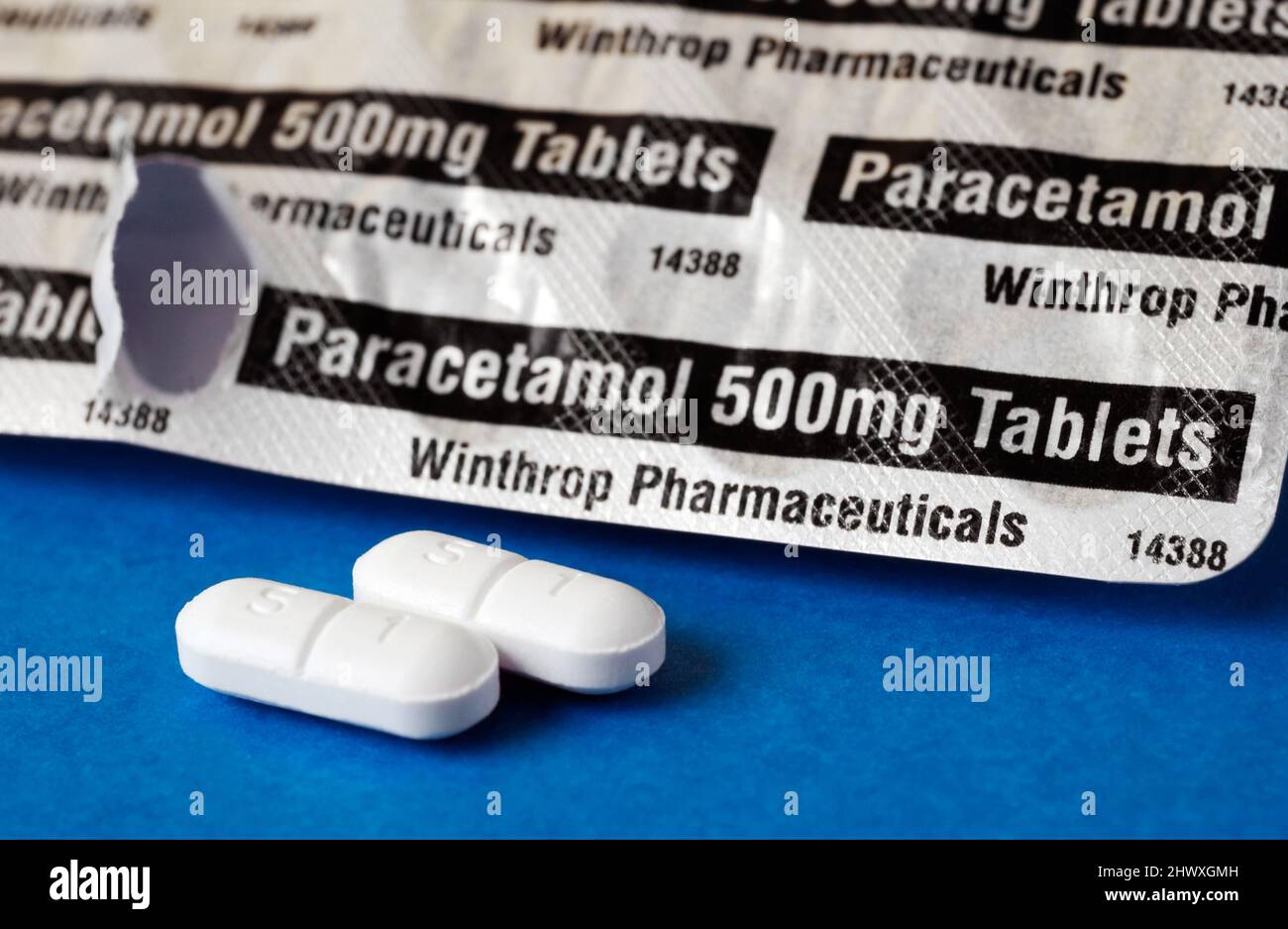 500mg Paracetamol tablets. Paracetamol is an analgesic (painkilling