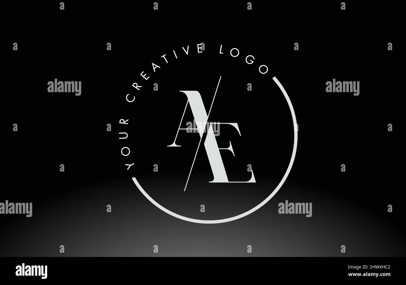 White AE Letter Logo Design with Creative Intersected and Cutted Serif ...