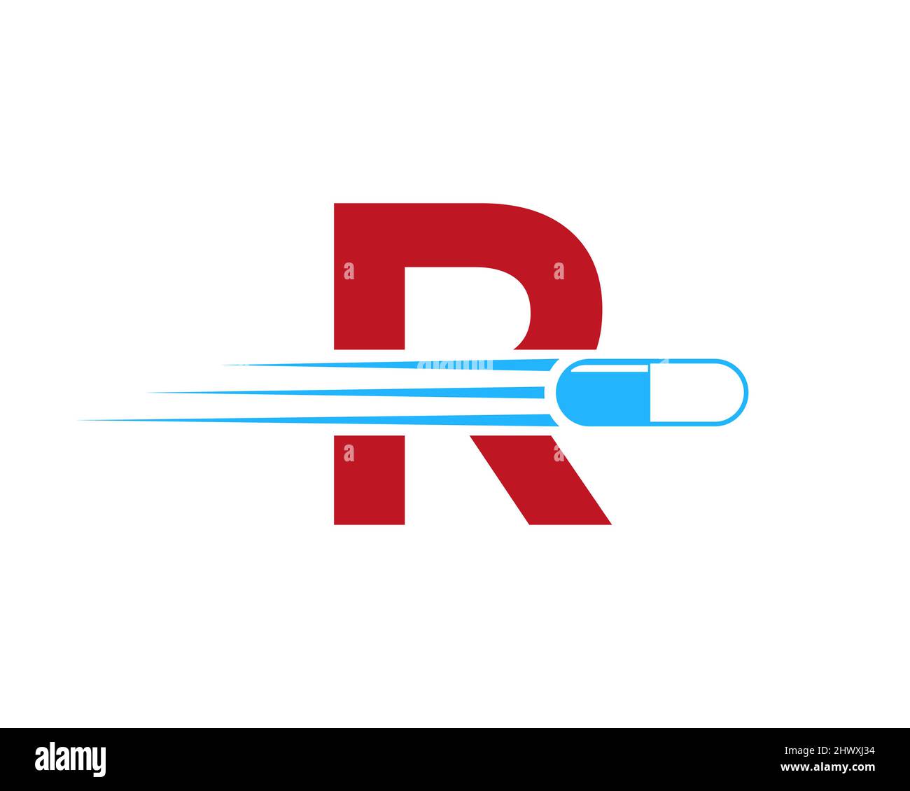 Medicine logo with R letter. R Medicine pill or tablet logo concept. Capsule pharmacy medical logo template with R logotype Stock Vector