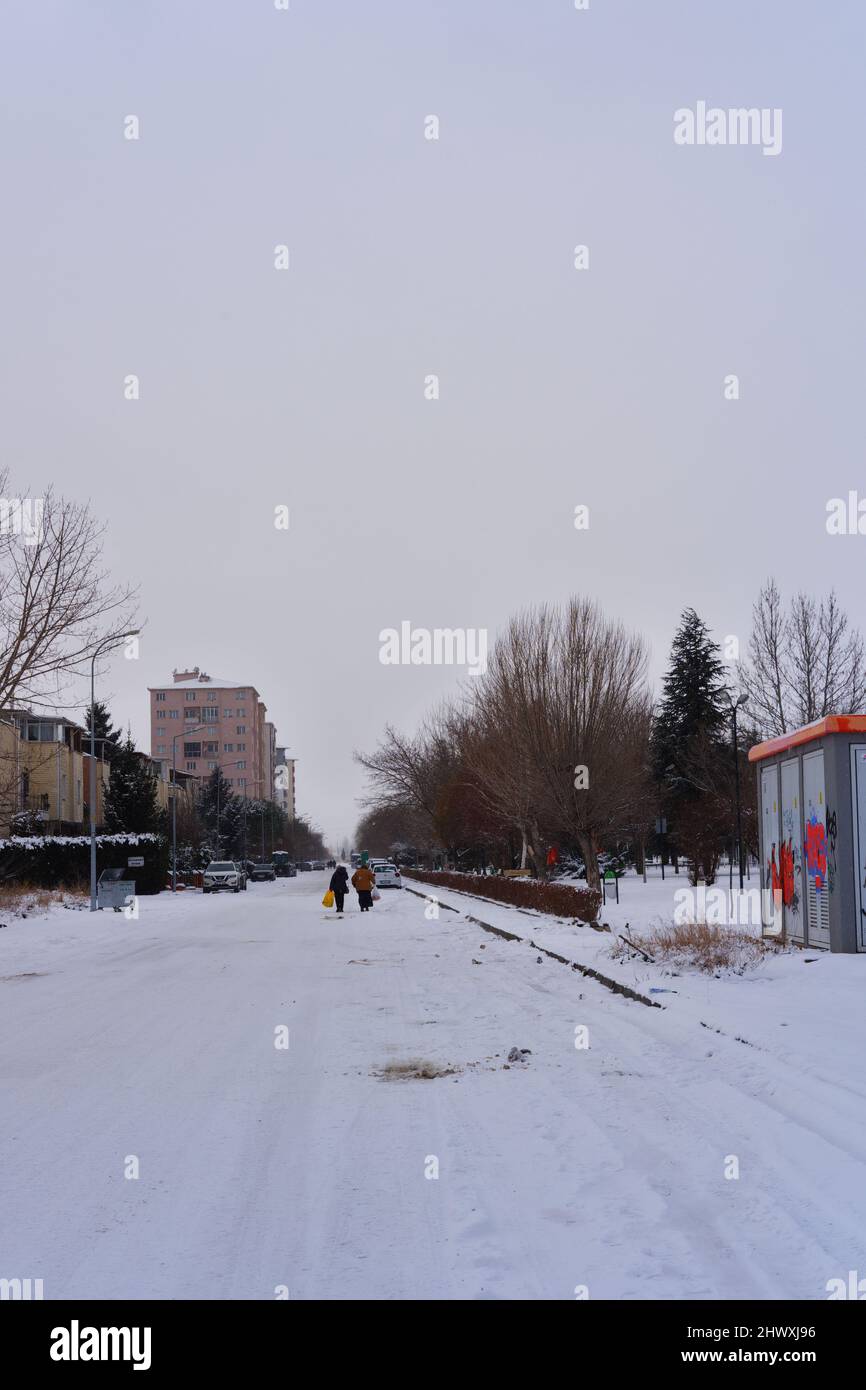 City under snow in winter Stock Photo