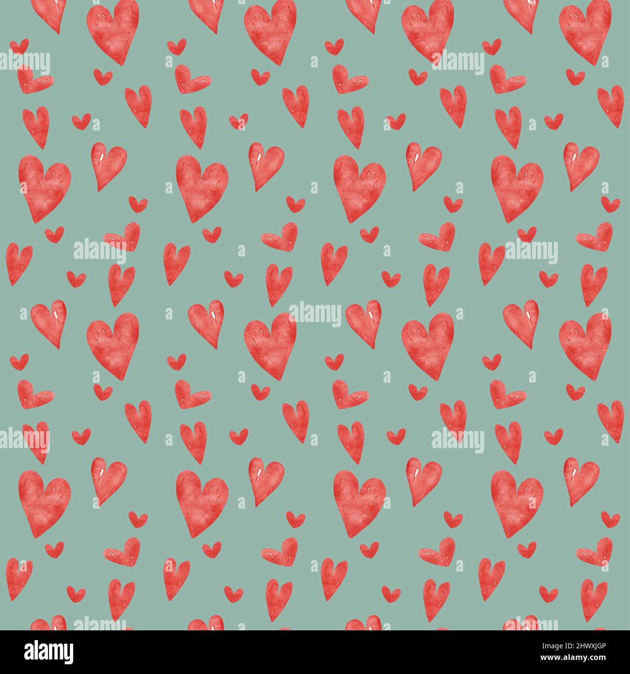 Seamless pattern with red watercolor hearts Stock Photo
