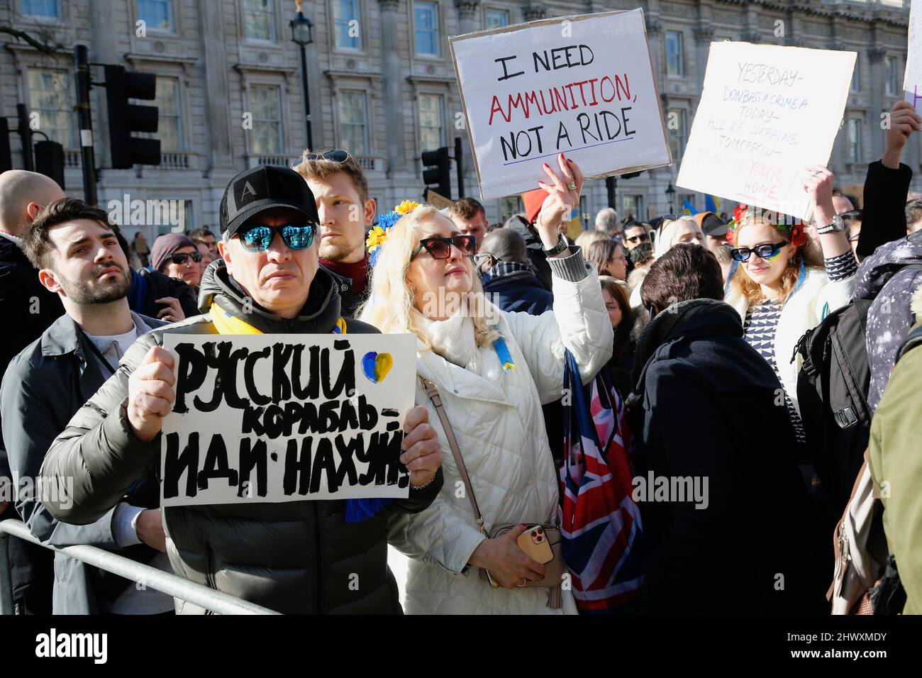 England, London, People protesting against the Russian invasion of Ukraine. Stock Photo