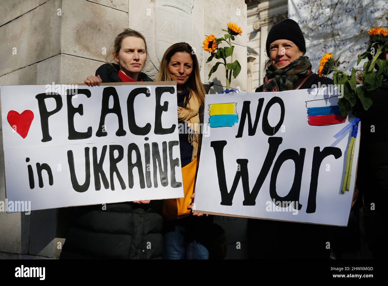 England, London, People protesting against the Russian invasion of Ukraine. Stock Photo