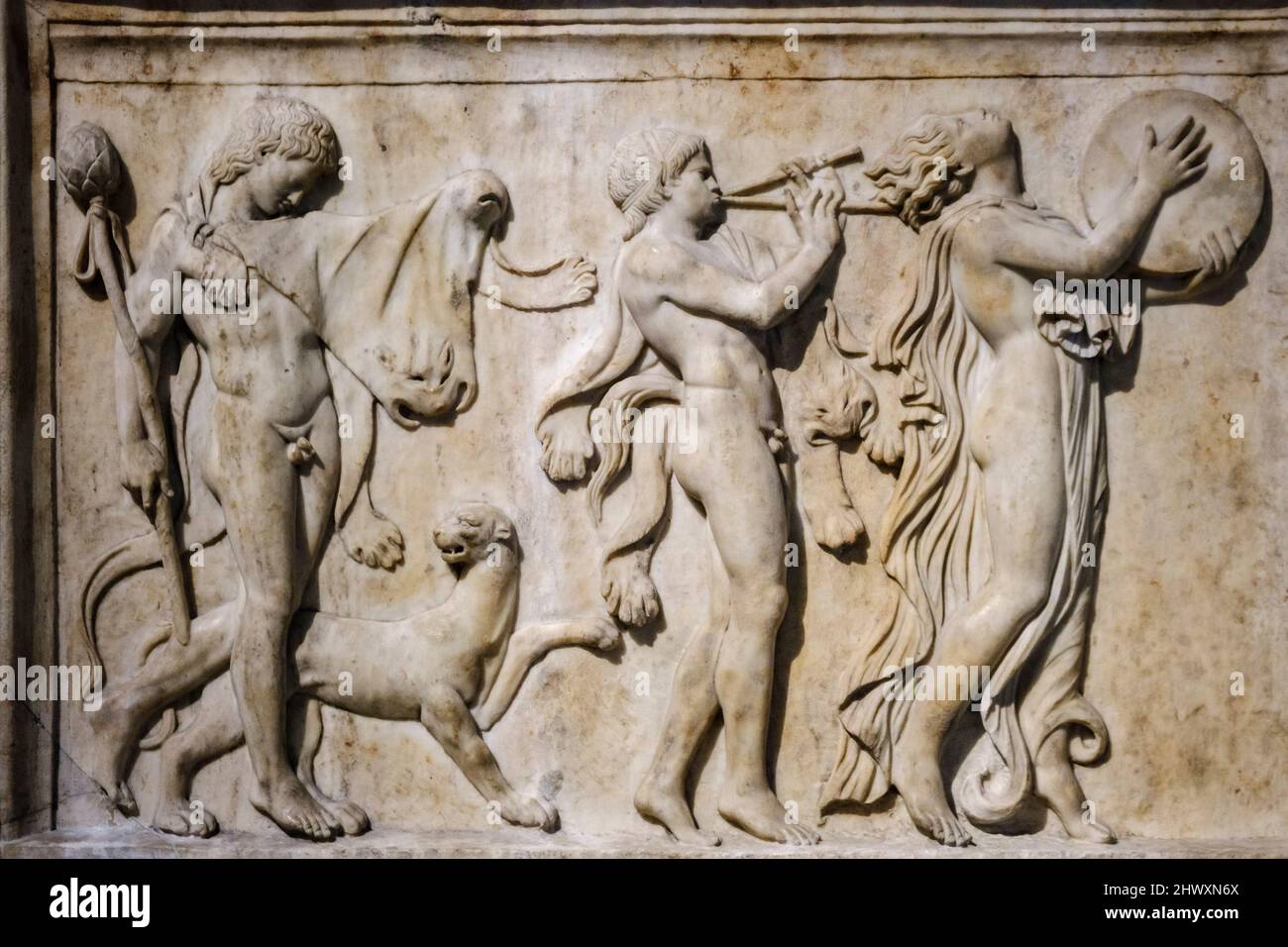 A Dionysiac procession, Roman AD 100, from the Villa Quintiliana on the Appian way,  British museum, London, England, Great Britain Stock Photo