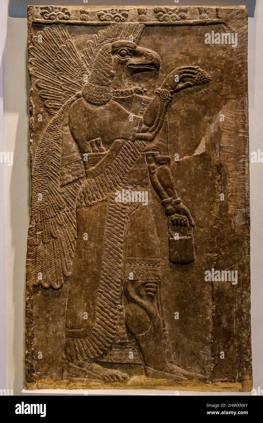 Eagle-headed protective spirit, Assyrian, 865-860 BC, from Nimrud, Temple of Ninurta, British museum, London, England, Great Britain Stock Photo