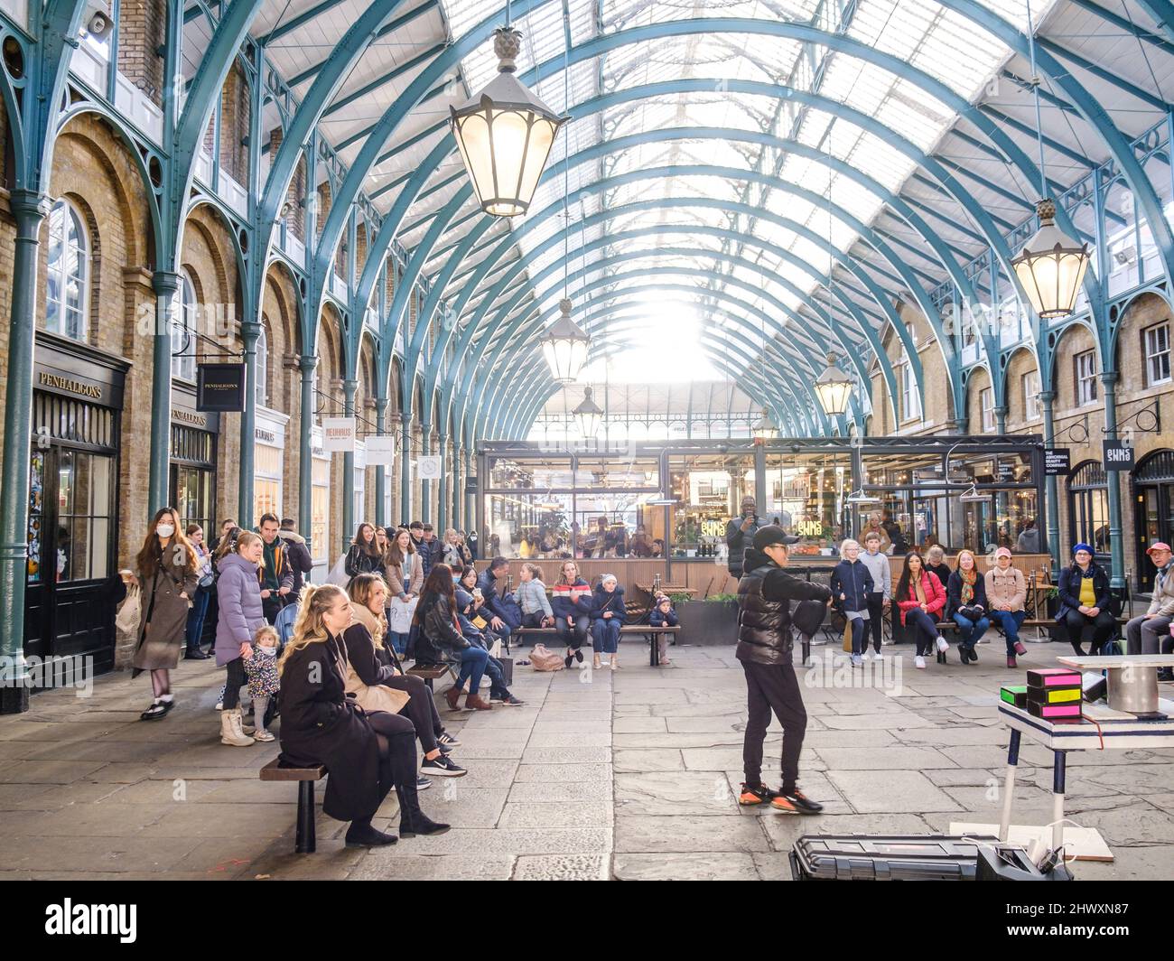 Covent Garden street artists, apple market, London, England, Great Britain Stock Photo