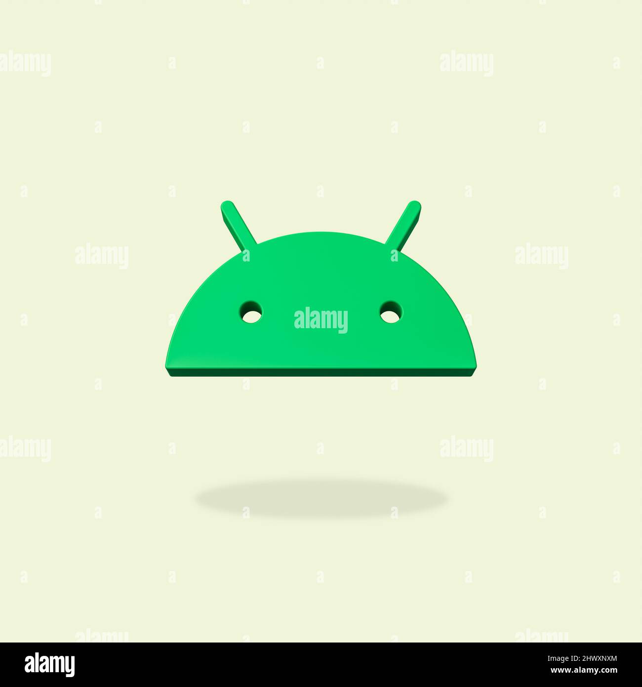 Android OS Logo on Flat Yellow Background Stock Photo