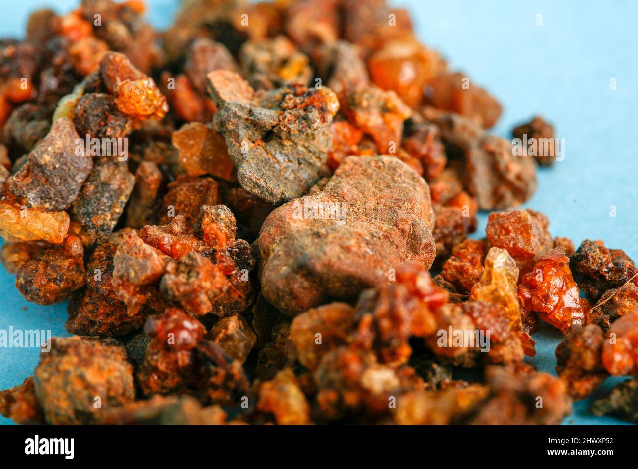 Myrrh is the dried sap of the tree Commiphora myrrha, native to Somalia and eastern Ethiopia. According to Chinese medicine experts it can affect the Stock Photo
