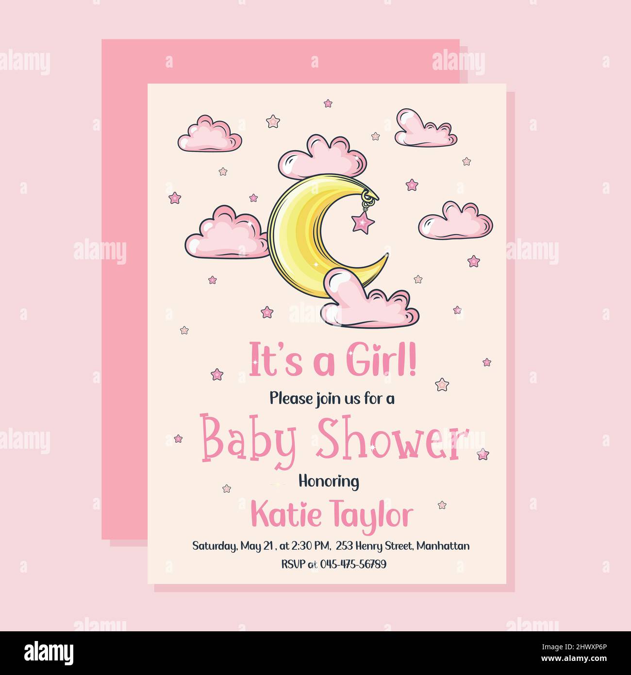 Baby girl, baby shower invitation card template vector illustration ...