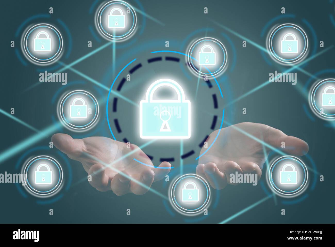 Cyber security network. Padlock icon and internet technology networking ...