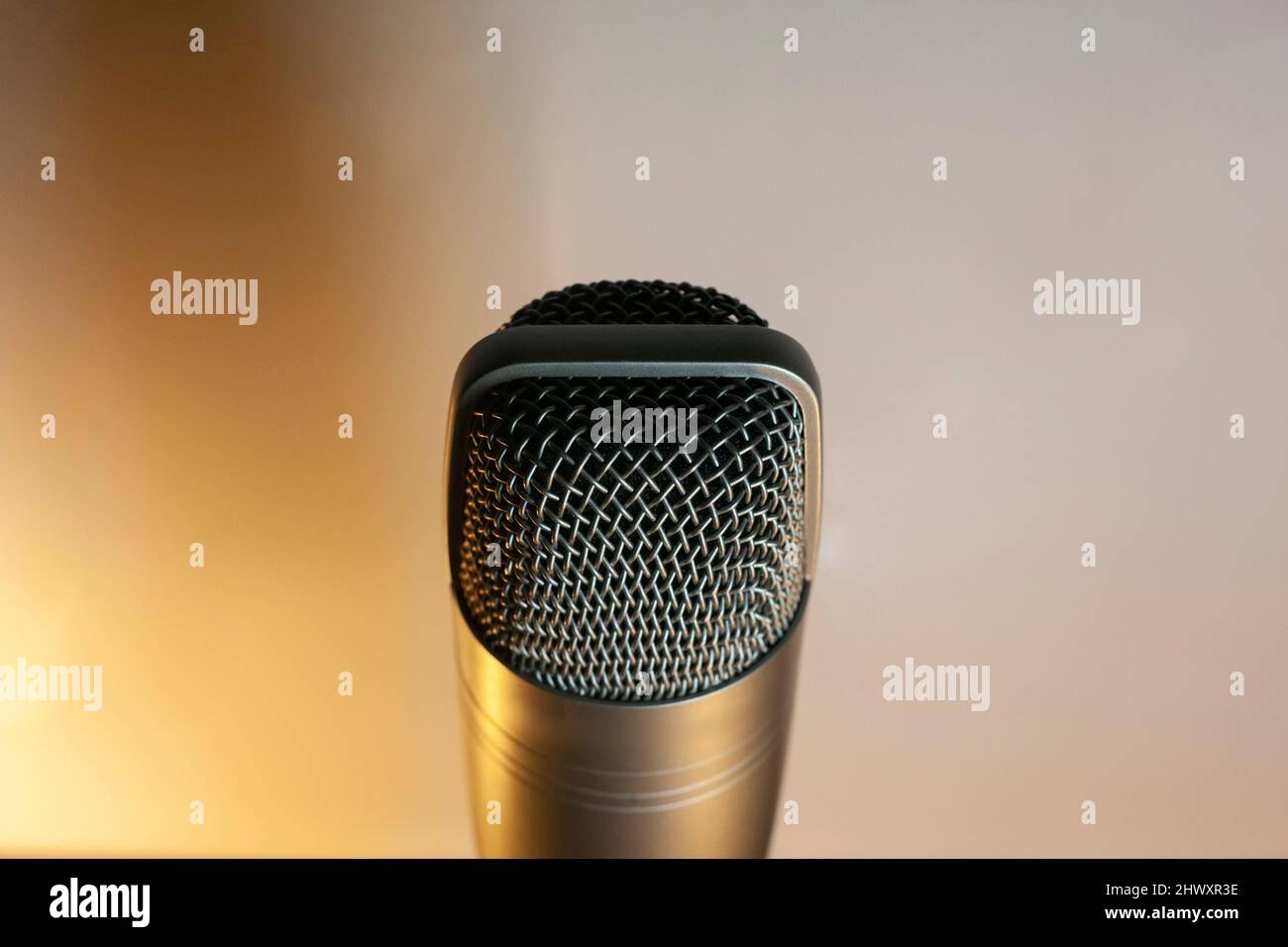 Microphone for sound recording. USB microphone condenser type. Grid on