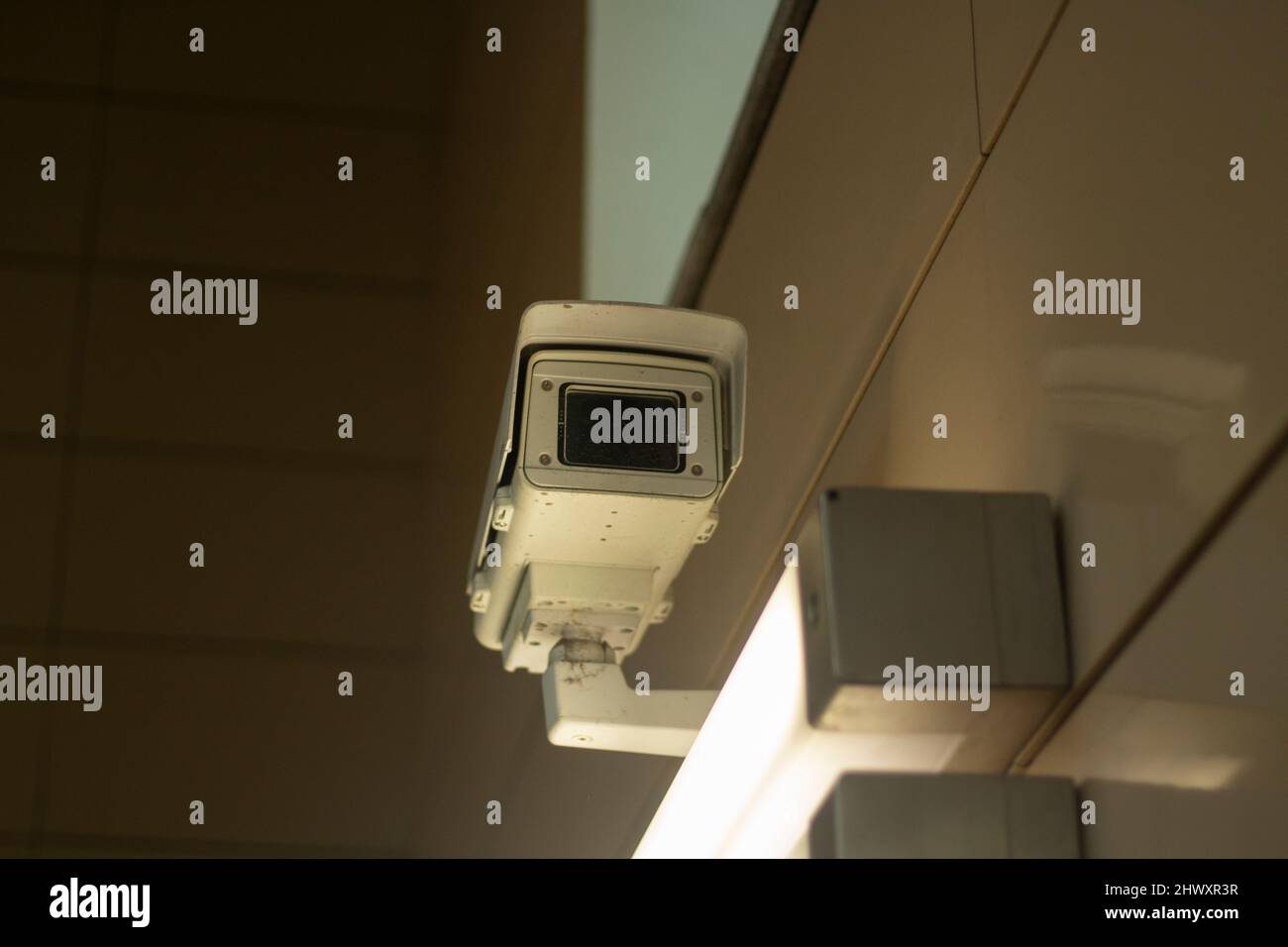 Surveillance video camera. Security system in the subway. Video