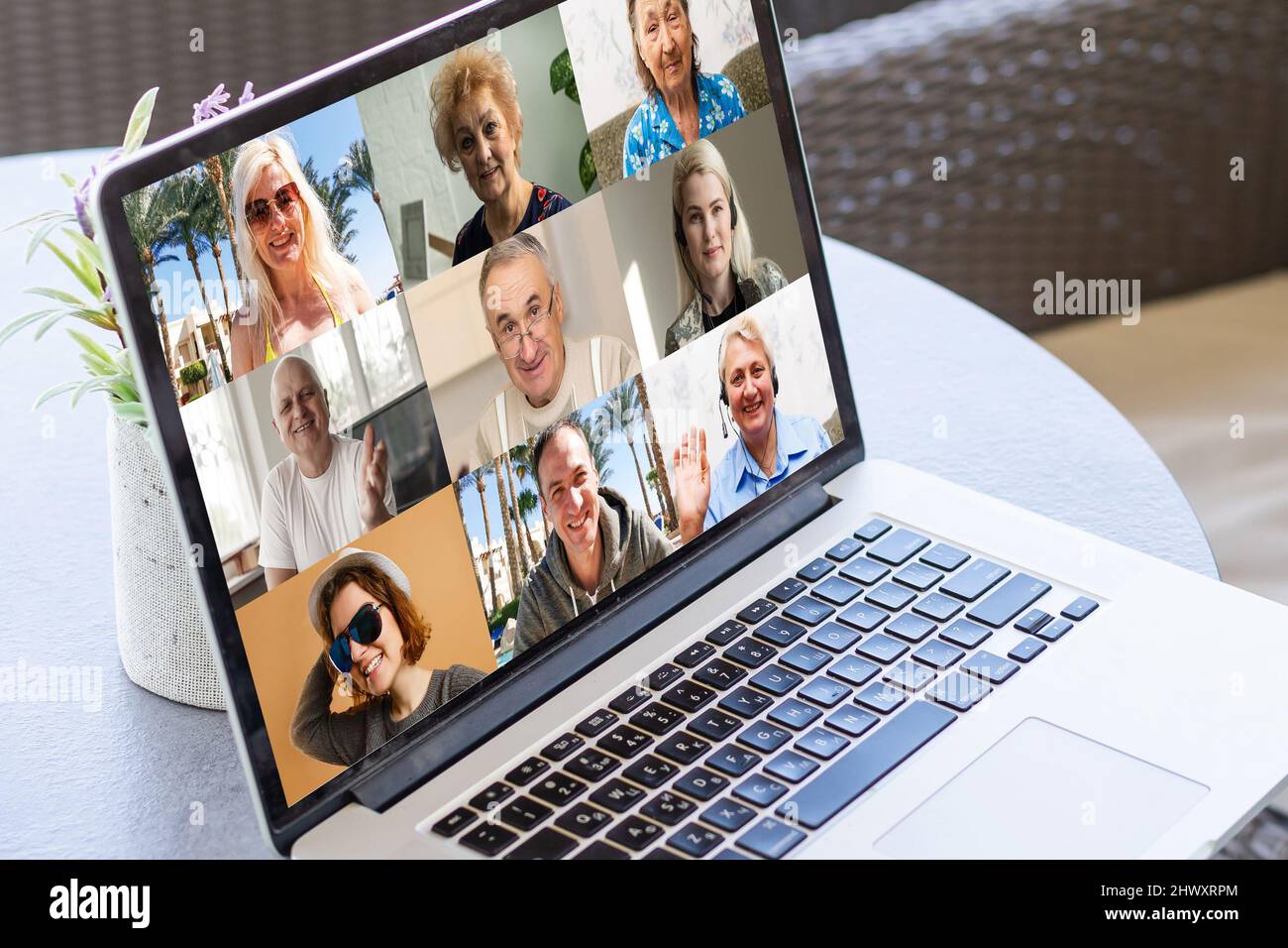 online conversation on laptop and virtual video conference meeting