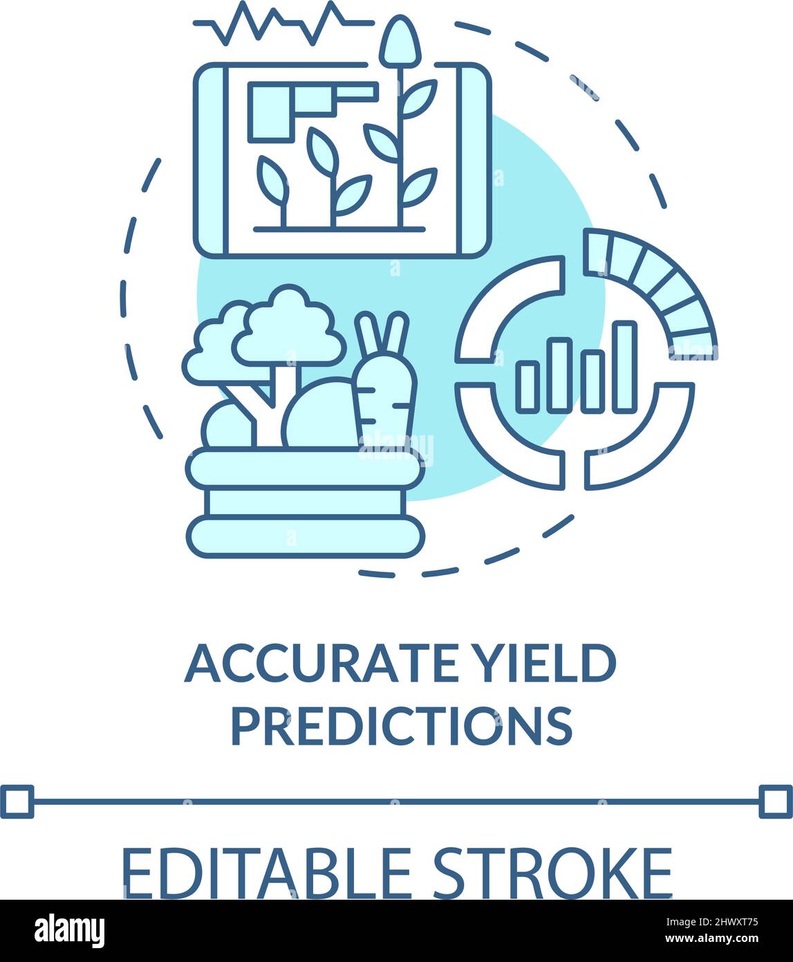 Accurate yield predictions turquoise concept icon Stock Vector