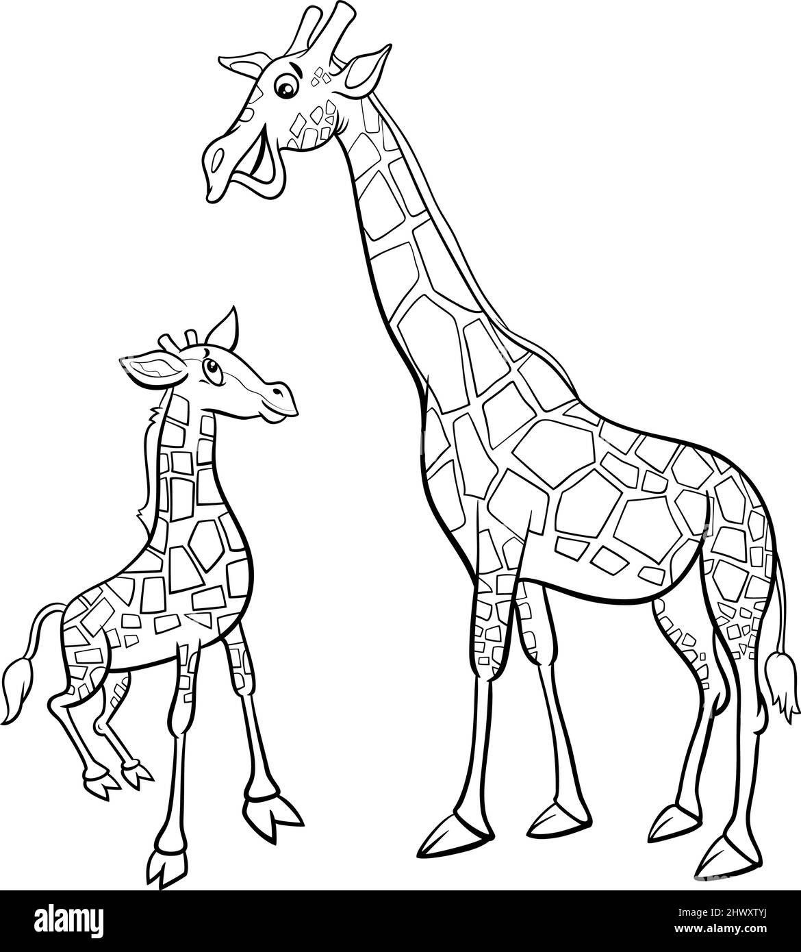 Black and white cartoon illustration of cute baby giraffe with mother comic  animal characters coloring book page Stock Vector Image & Art - Alamy