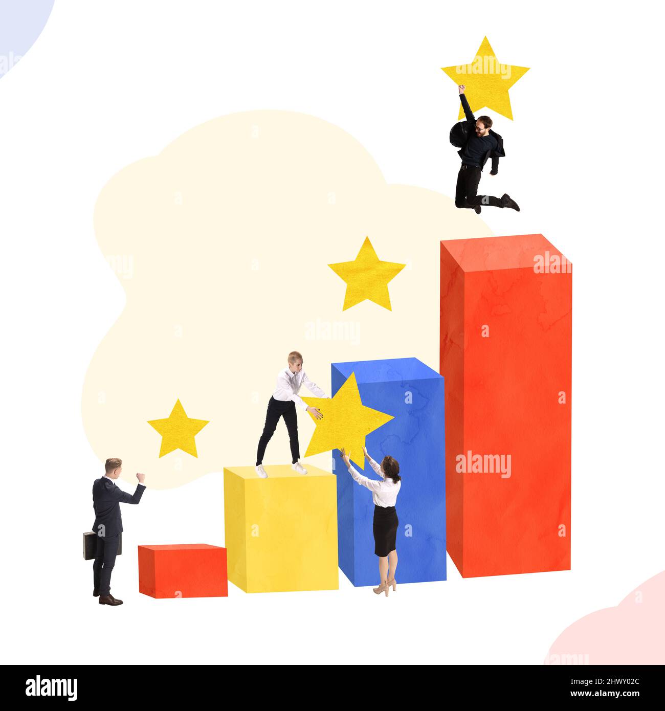 Creative design. Graph going upwards. Motivated employees working ...