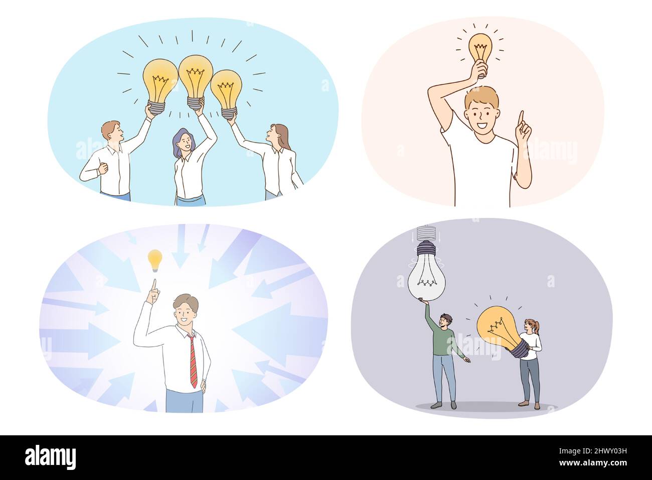 Collection of diverse businesspeople with lightbulbs generate creative ...