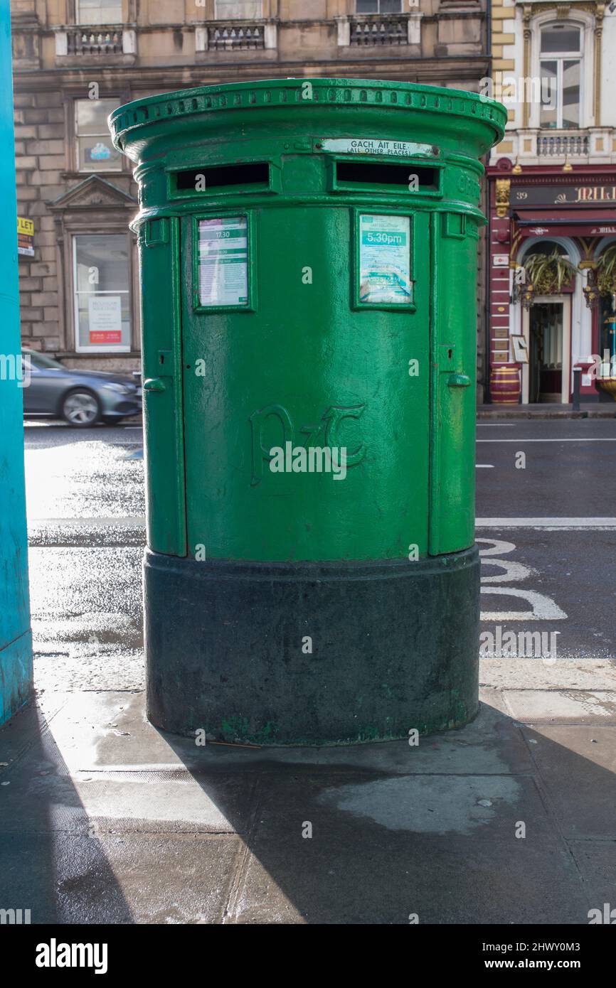 dublin-ireland-feb-9th-2020-dublin-green-post-box-dublin-ireland