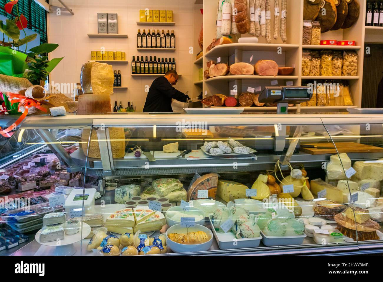 Florence, Italy, Inside Italian Delicatessan Shop, Saint Ambrogio Market, shop local Stock Photo