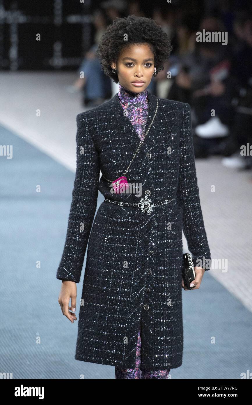 A model walks the runway during the Chanel Womenswear Fall/Winter 2022 ...