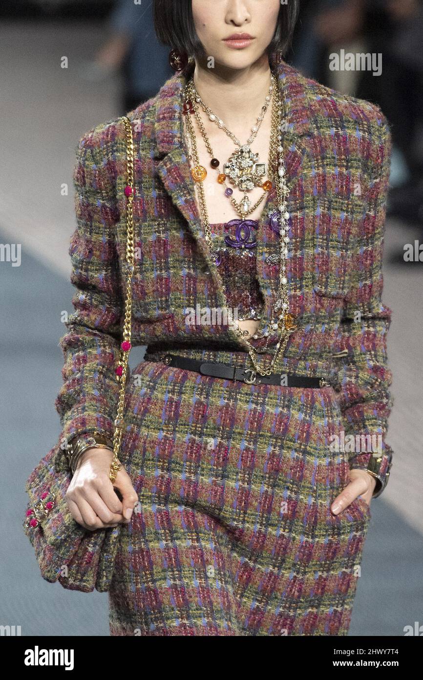 A model walks the runway during the Chanel Womenswear Fall/Winter 2022-2023  show as part of Paris Fashion Week in Paris, France on March 08, 2022.  Photo by Aurore Marechal/ABACAPRESS.COM Stock Photo -