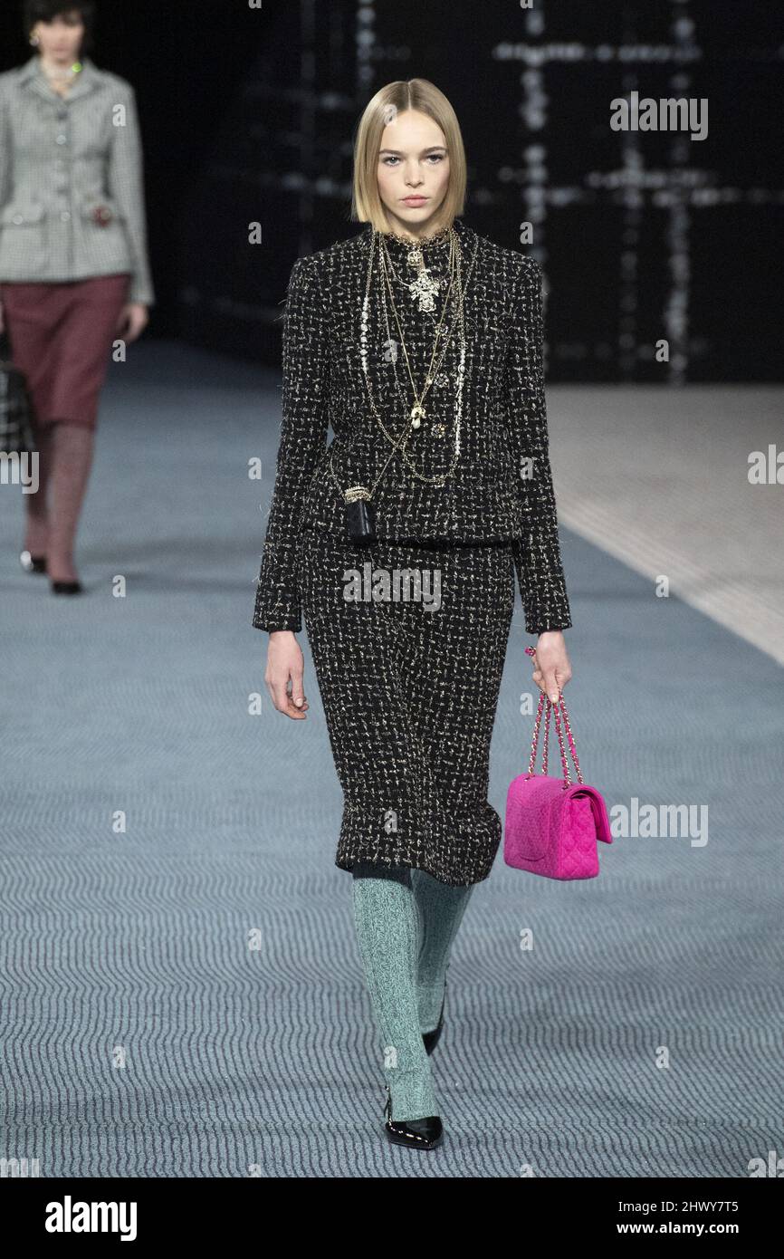 A model walks the runway during the Chanel Womenswear Fall/Winter 2022-2023  show as part of Paris Fashion Week in Paris, France on March 08, 2022.  Photo by Aurore Marechal/ABACAPRESS.COM Stock Photo 