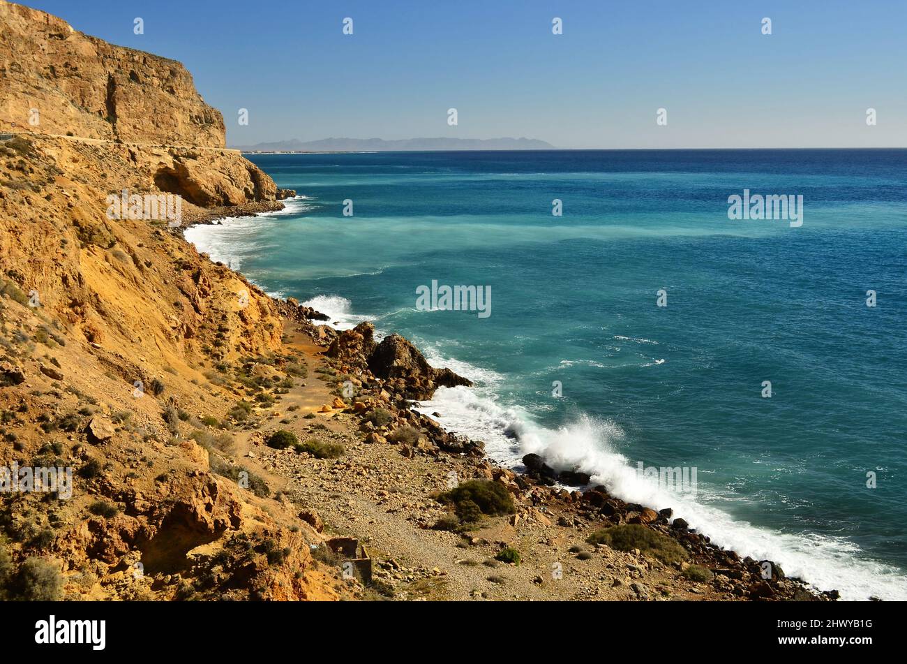 Arid Mediterranean coastline in Almeria southern Spain Europe Stock Arid Mediterranean coastline in Almeria southern Spain Europe Stock