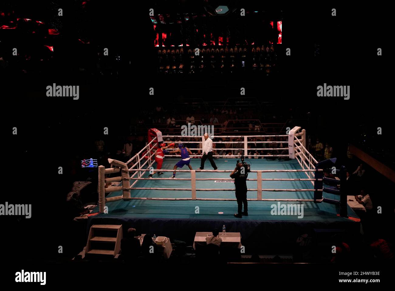 Kathmandu, Nepal. 8th Mar, 2022. Female boxers throw punches during a