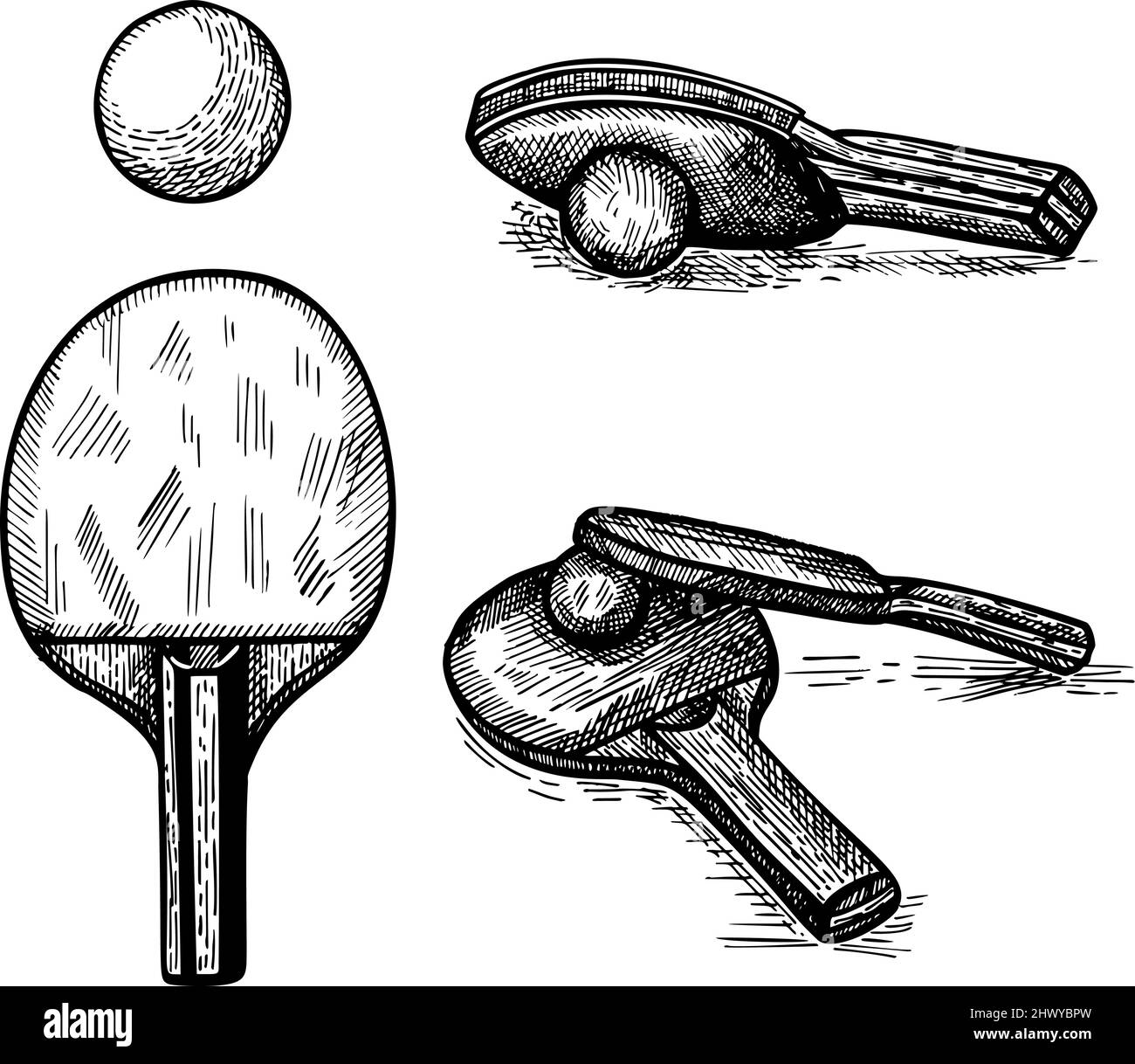 Set ping pong sketch isolated. Vintage sport elements for table tennis hand drawn style. Engraved icon designed for poster, print, book illustration, Stock Vector