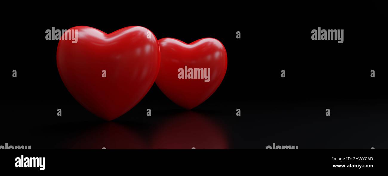 Red color heart on empty black background. Balloon heart shape, ad for ...