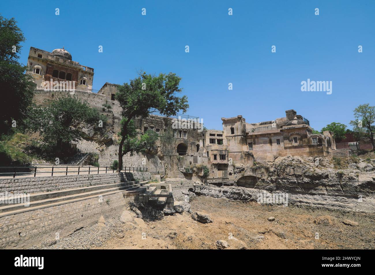 Panoramic View to the Ruins of the Shri Katas Raj Temples, also known as Qila Katas, complex of several Hindu temples in Punjab province, Pakistan Stock Photo